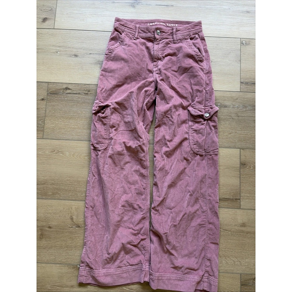 American Eagle Pants Womens Size 2 Pink Super High Rise Baggy Wide Leg Cargo